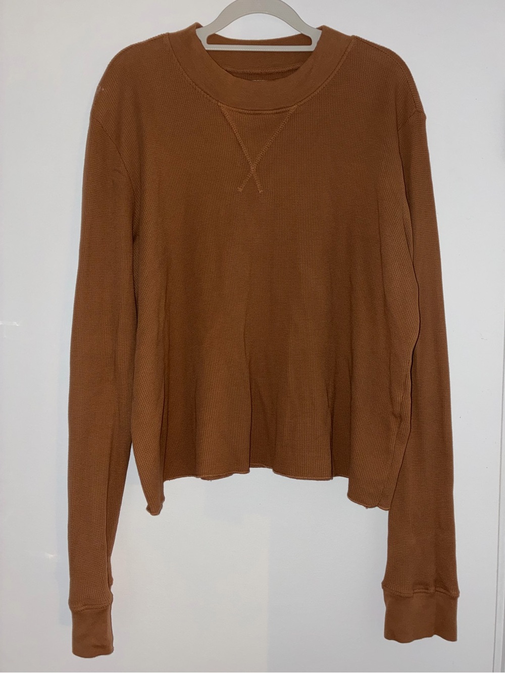MATE the Label Waffle Crewneck Sweater Brown Caramel Henley Top